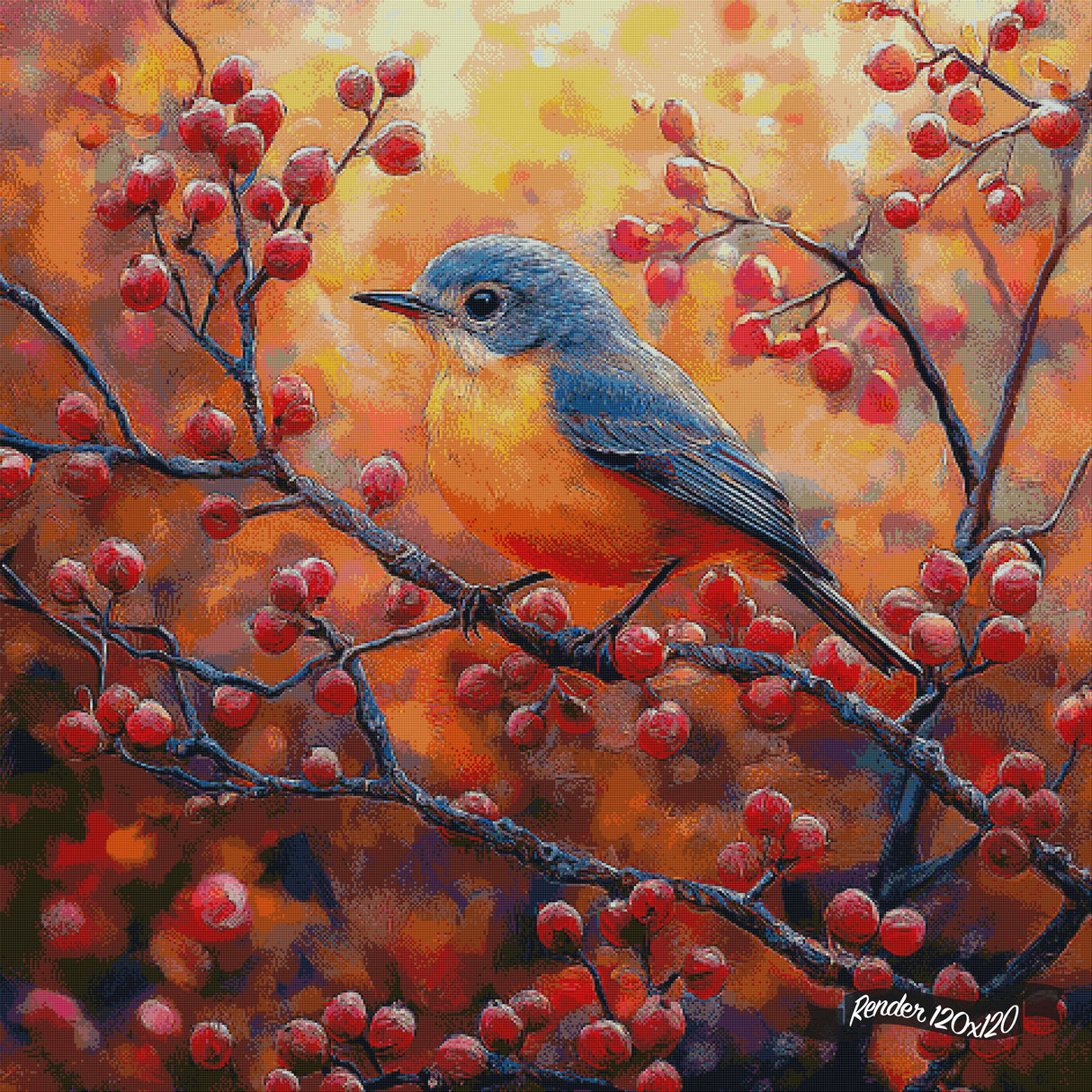Bluebird Among The Berry Boughs ©StacyDealArt