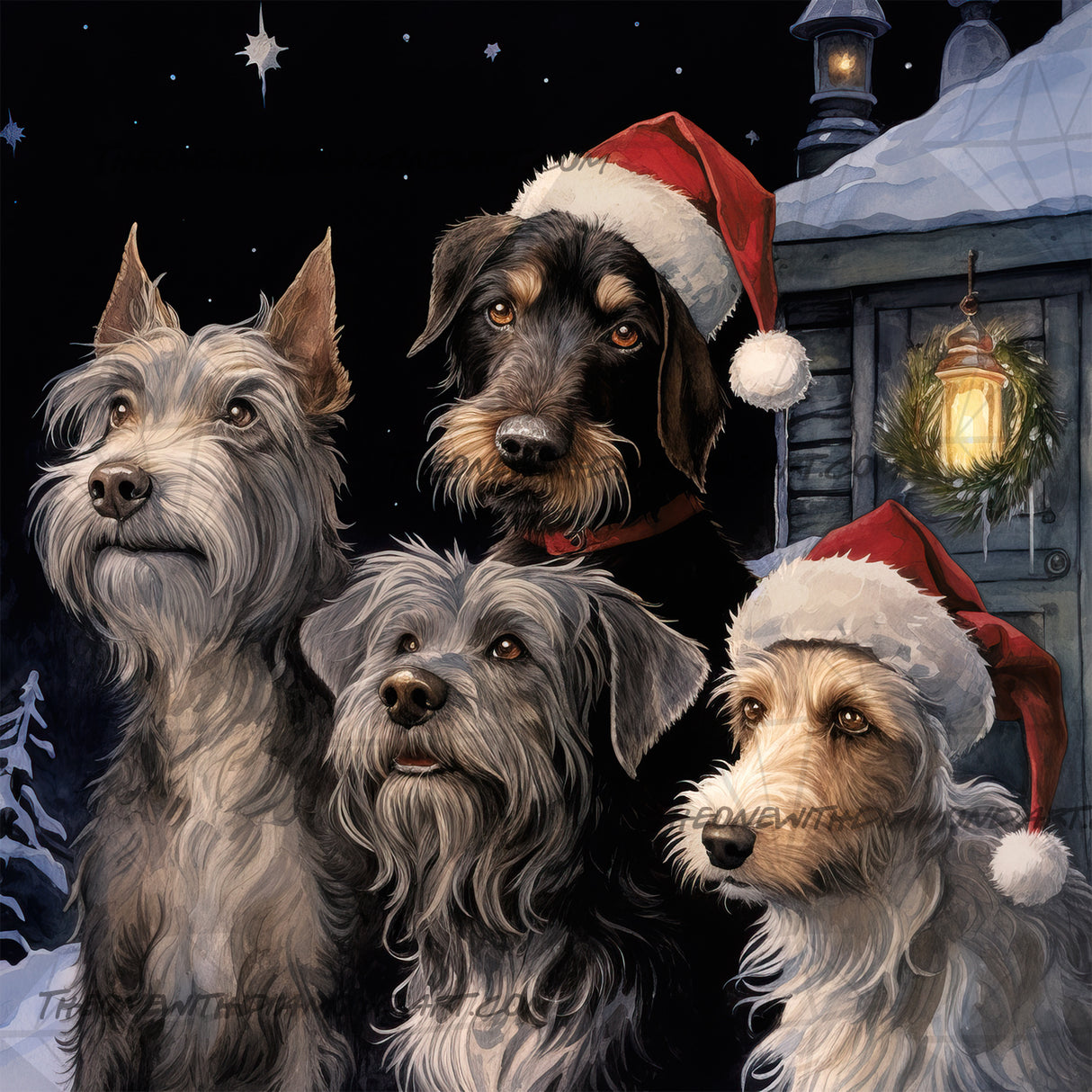 Dog Christmas Quartet ©Cocomarshmallow Art