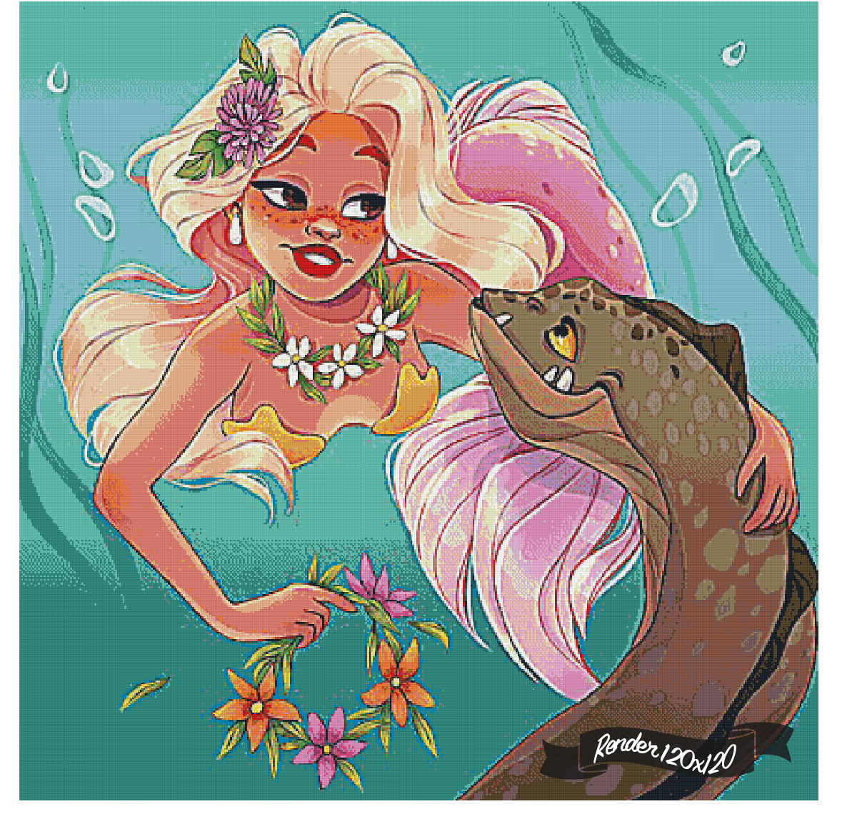Mermaid And Moray Eel ©Levona Art
