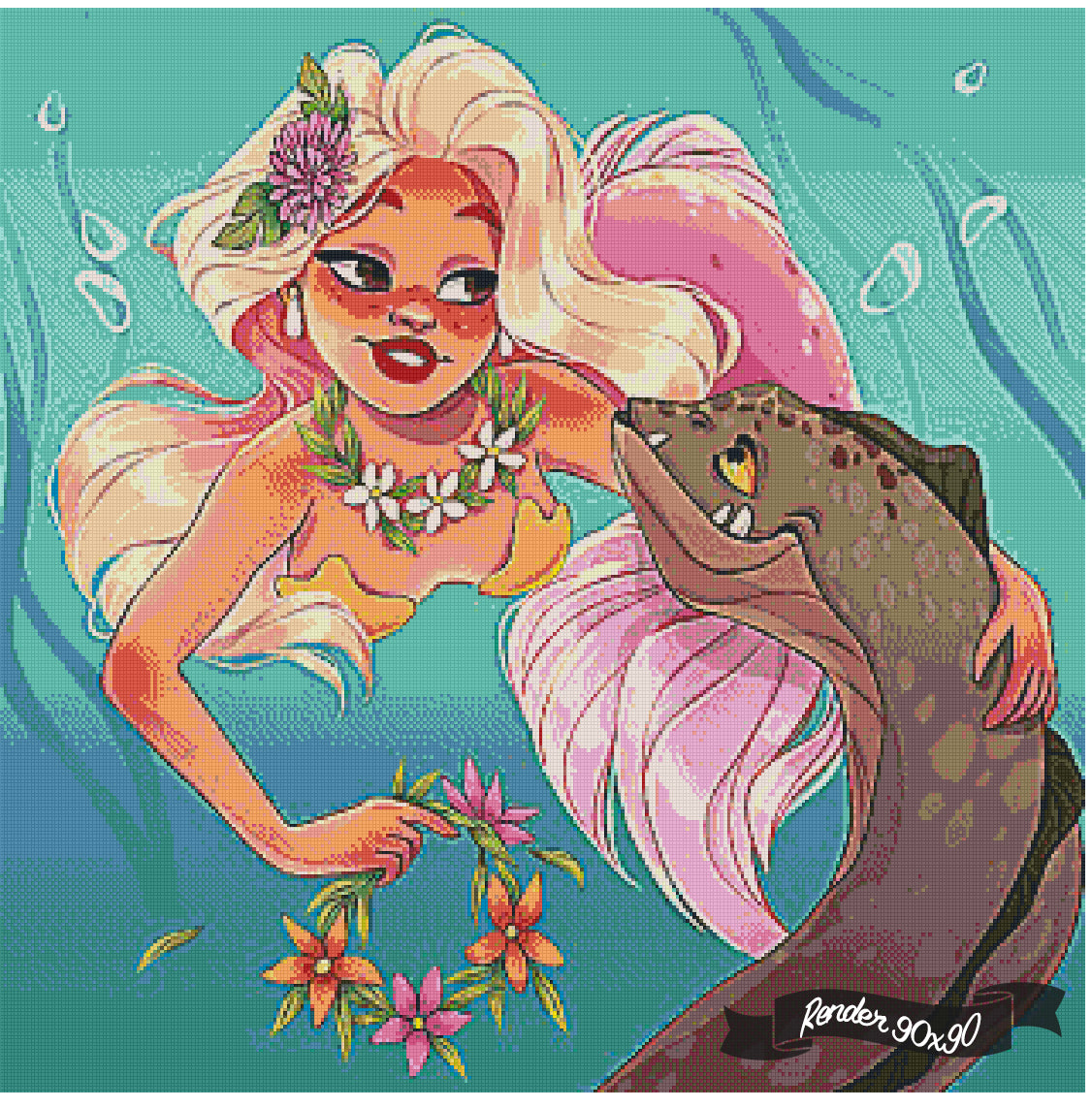 Mermaid And Moray Eel ©Levona Art