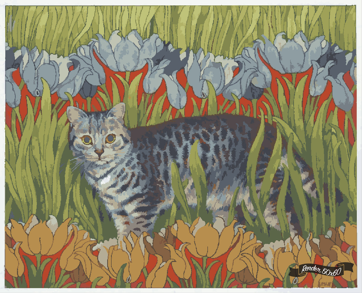 *Paint By Numbers* Mintaka Among Art Nouveau Tulips ©Ivory Cats