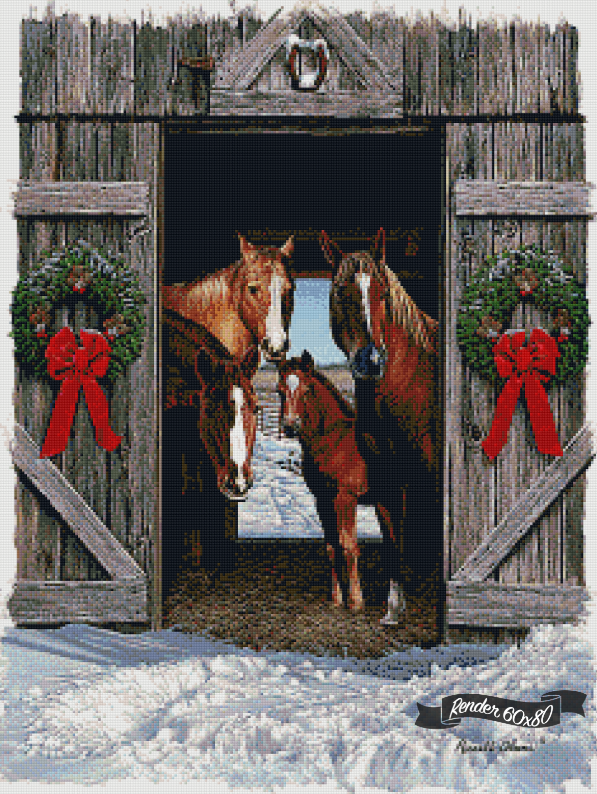Horses In A Barn Door ©Russell Cobane. Licensed by MGL, www.mglart.com