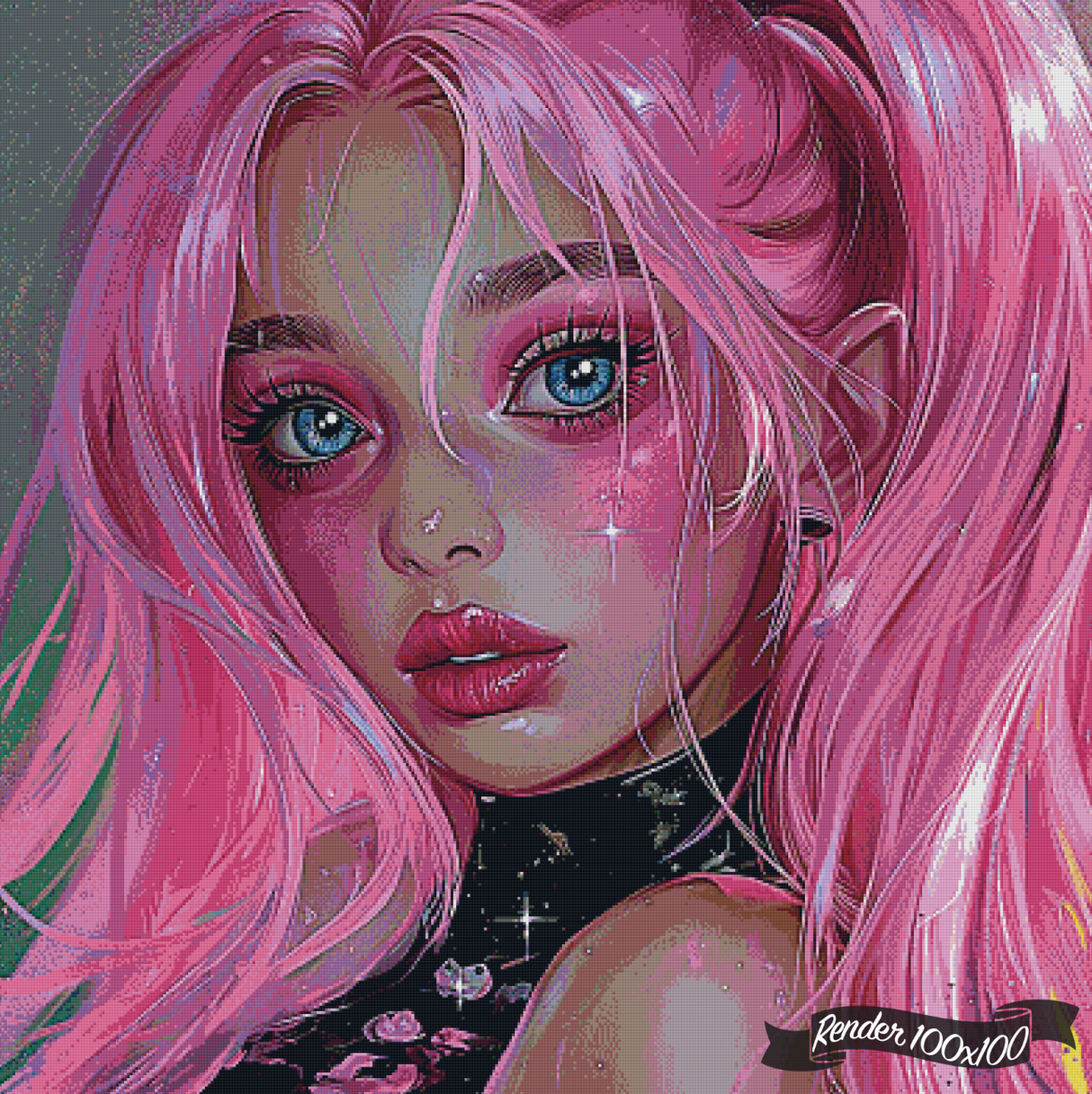 Pink Flair Blue Stare ©Cocomarshmallow Art