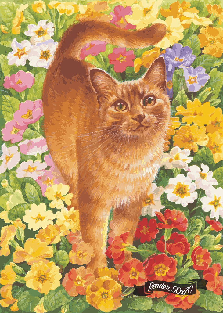 *Paint By Numbers* Spiro Amongst Primulas ©Ivory Cats