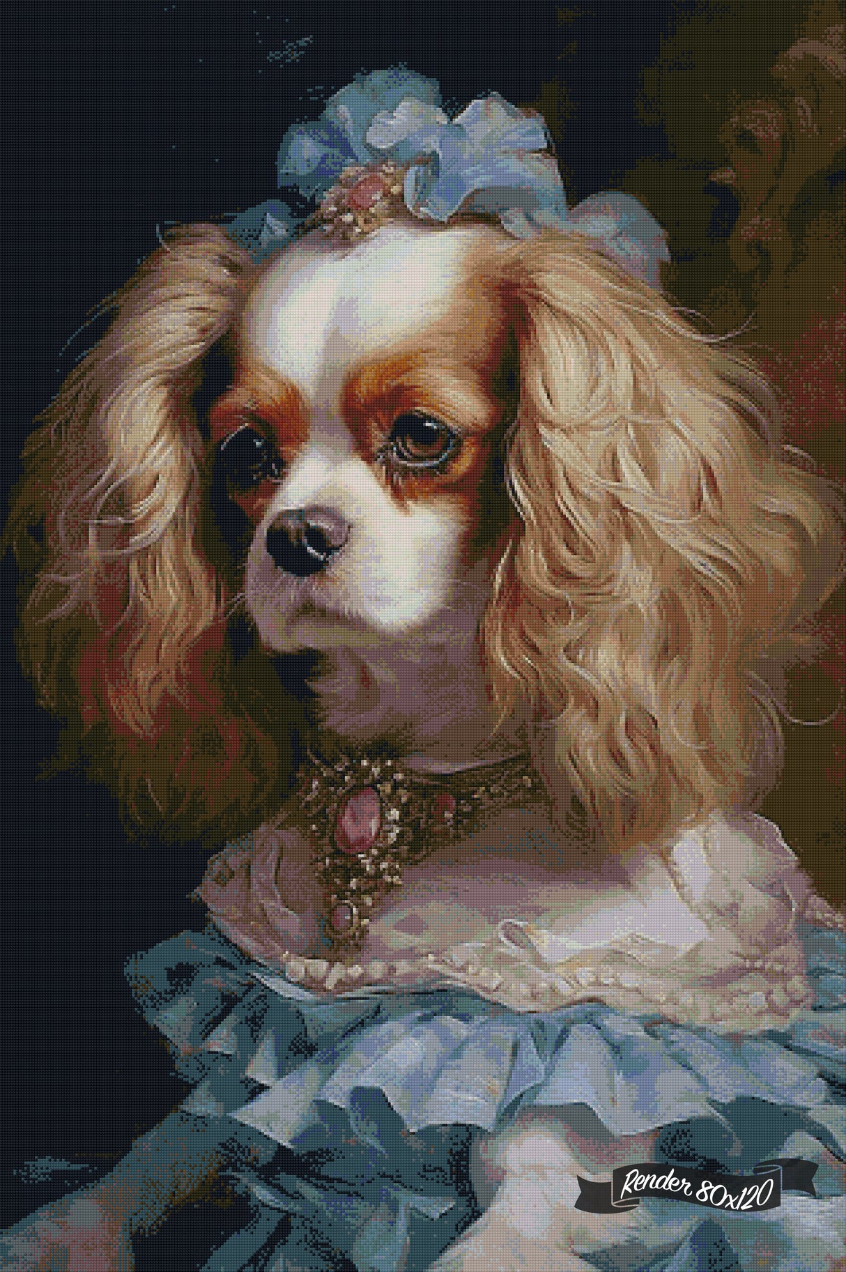 Victorian Pets - King Charles Spaniel In A Blue Dress ©Wumples / GratefulLicensing.com