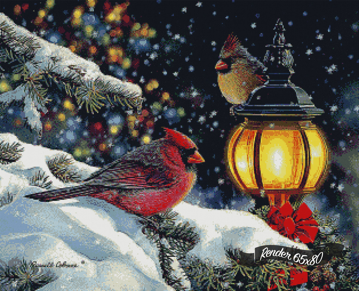 Winter Light Cardinals & Lamppost ©Russell Cobane. Licensed by MGL, www.mglart.com