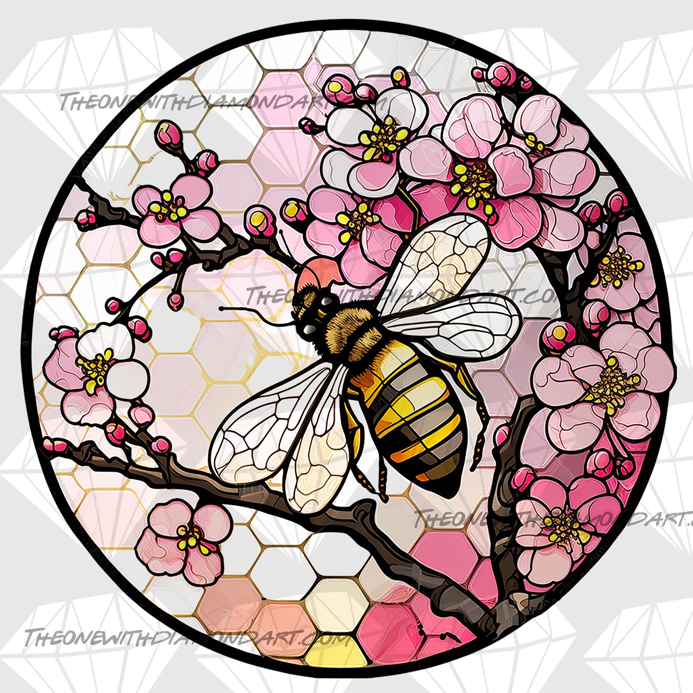 Stained Glass Honey Bee - Cherry Blossom