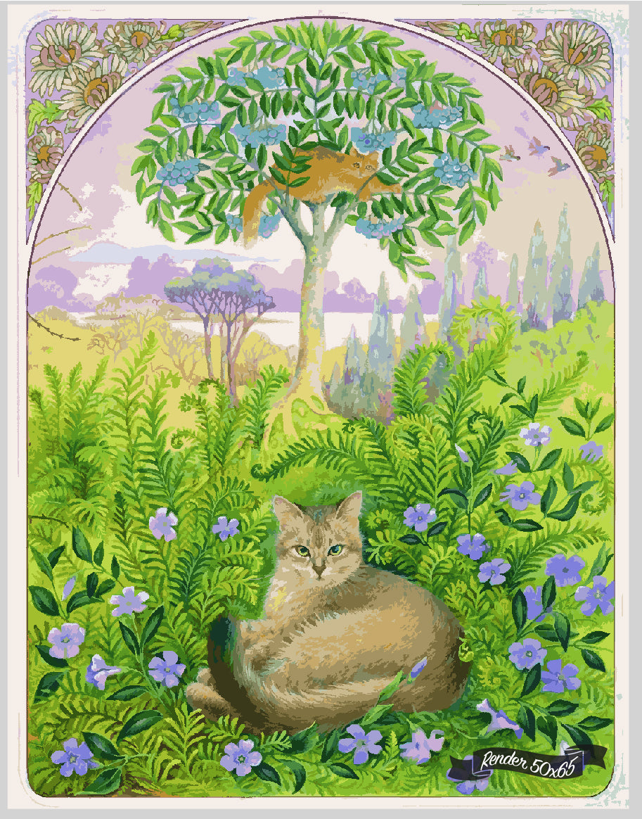 *Paint By Numbers* Afternoon with Dandelion and Amulet in Ferns and Periwinkles ©Ivory Cats
