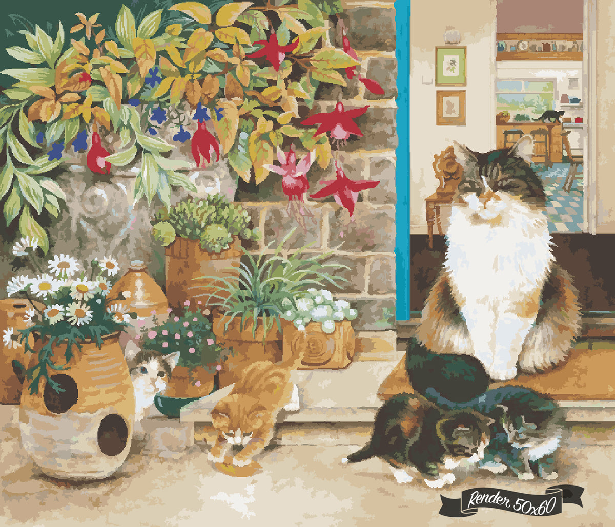 *Paint By Numbers* Agneatha And Her Kittens On The Doorstep ©Ivory Cats