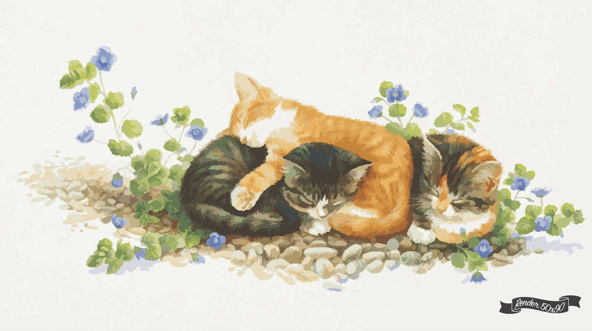*Paint By Numbers* Manuel, D2 and Avril Asleep On A Pebbled Path ©Ivory Cats