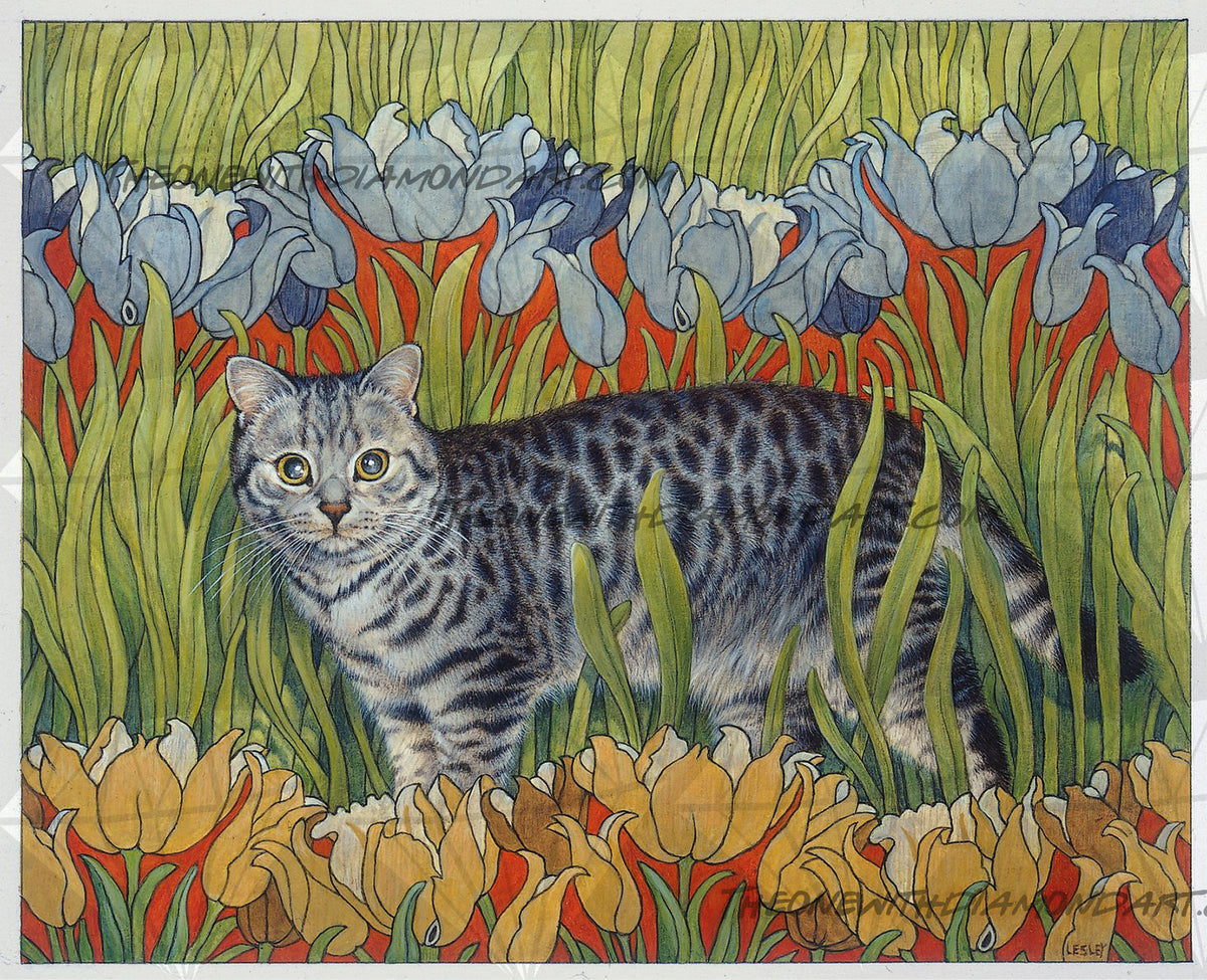 *Paint By Numbers* Mintaka Among Art Nouveau Tulips ©Ivory Cats
