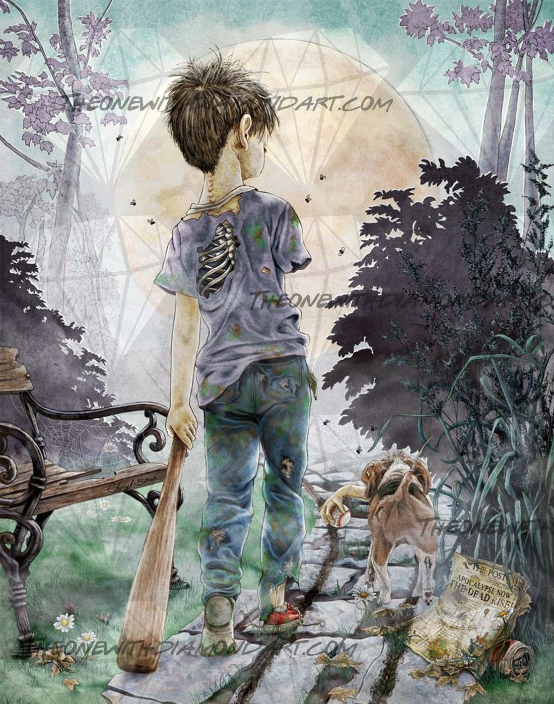 *Hand-Rendered* Zombie Best Buddies - Boy With Dog ©Cheryl Baker Licensed by SCCS, Inc.