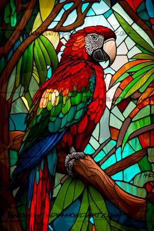 Stained Glass Ruby Red Macaw