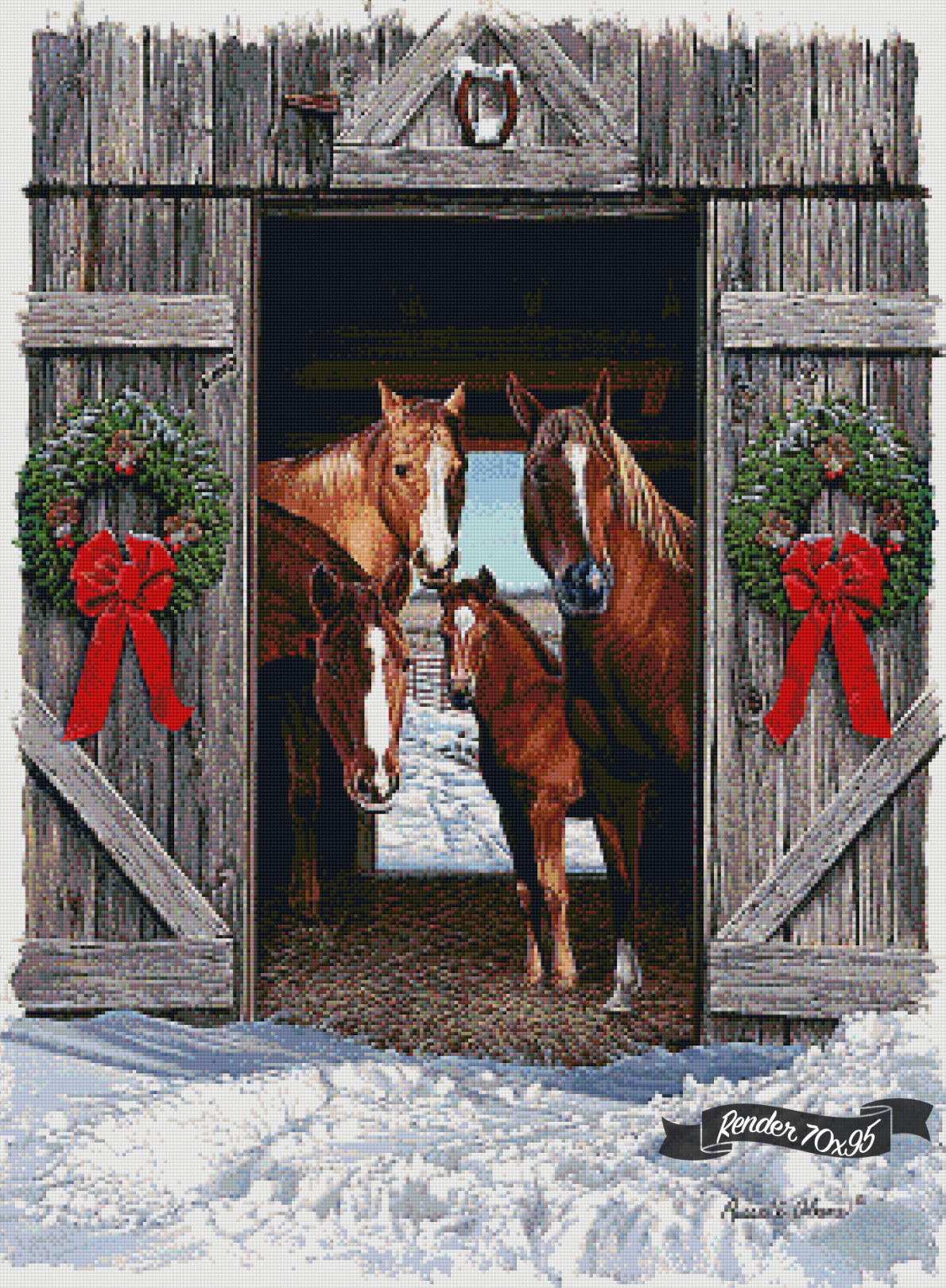 Horses In A Barn Door ©Russell Cobane. Licensed by MGL, www.mglart.com