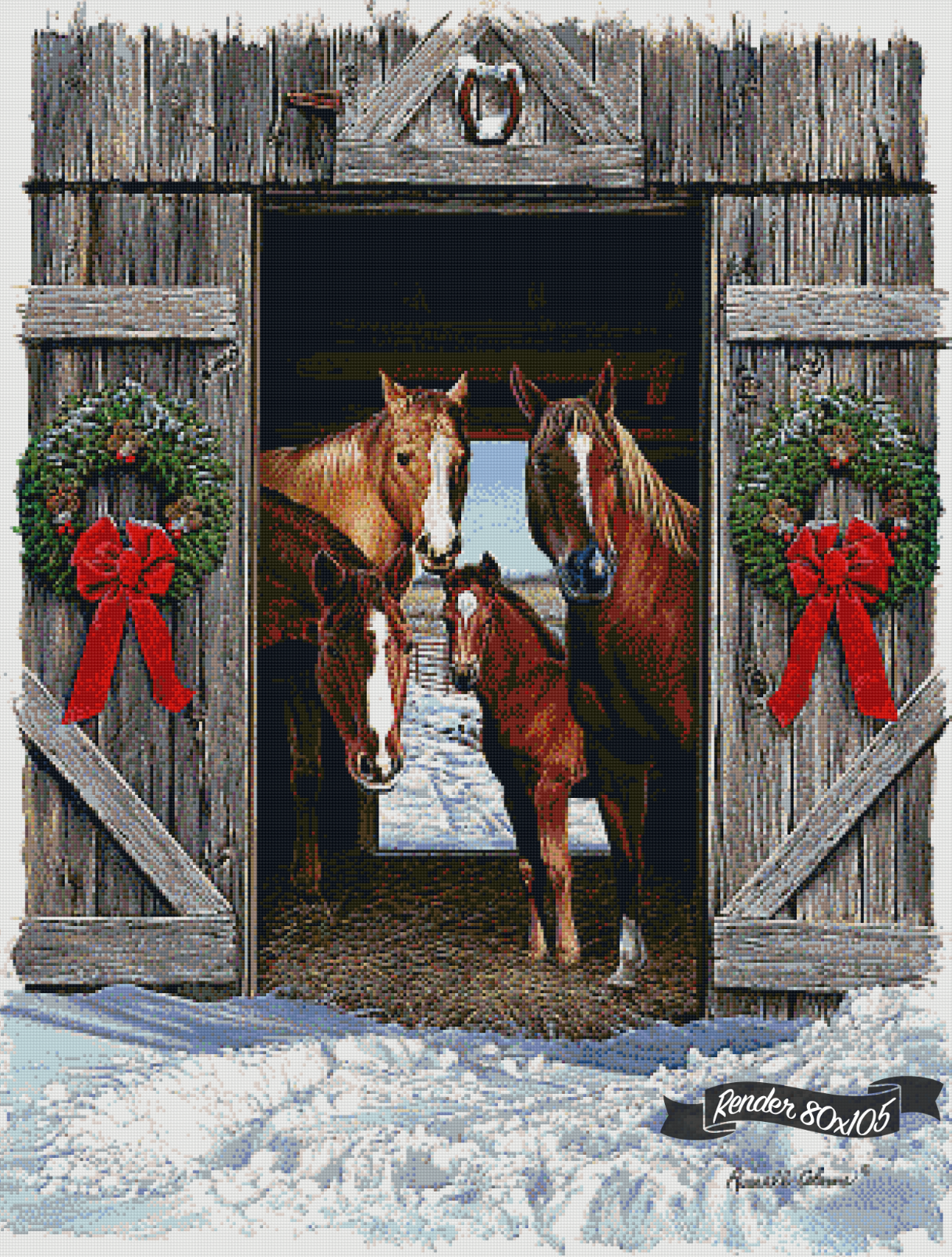 Horses In A Barn Door ©Russell Cobane. Licensed by MGL, www.mglart.com