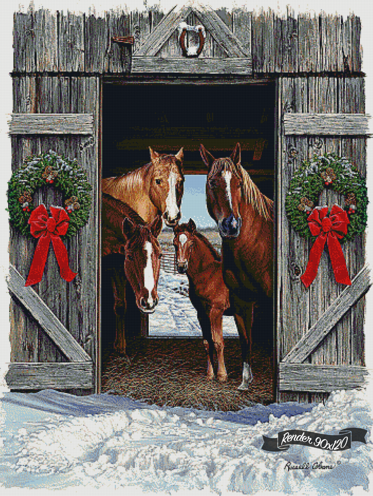 Horses In A Barn Door ©Russell Cobane. Licensed by MGL, www.mglart.com