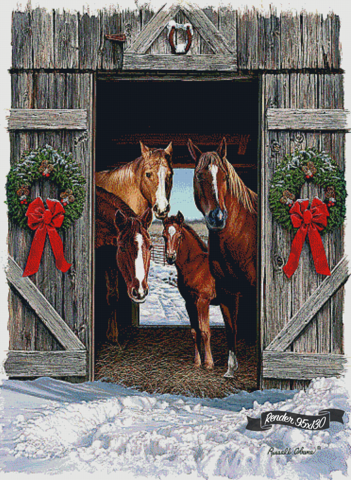 Horses In A Barn Door ©Russell Cobane. Licensed by MGL, www.mglart.com