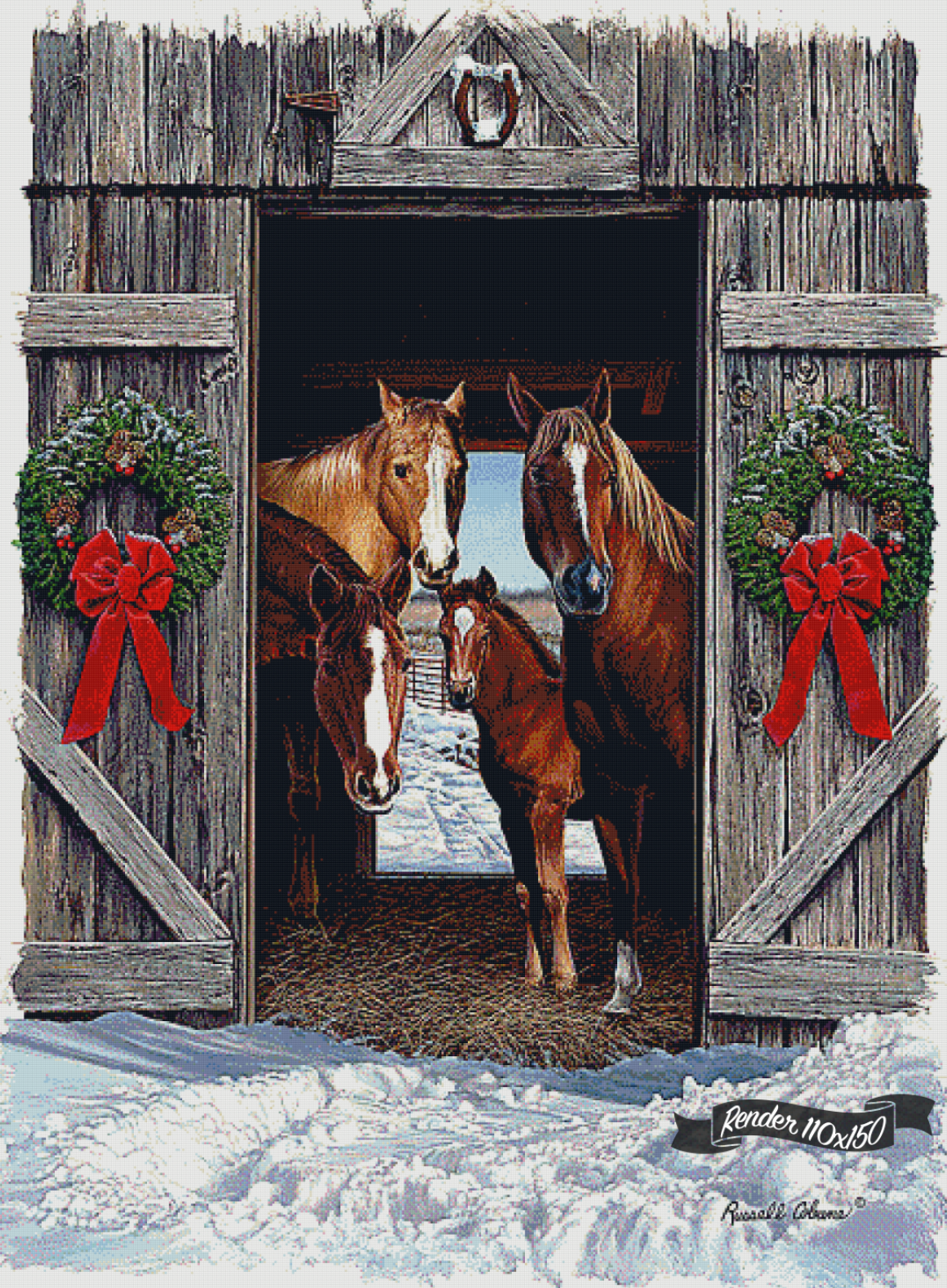 Horses In A Barn Door ©Russell Cobane. Licensed by MGL, www.mglart.com