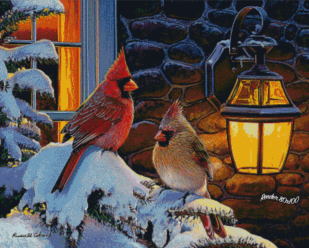 Cardinals On A Snowy Branch ©Russell Cobane. Licensed by MGL, www.mglart.com