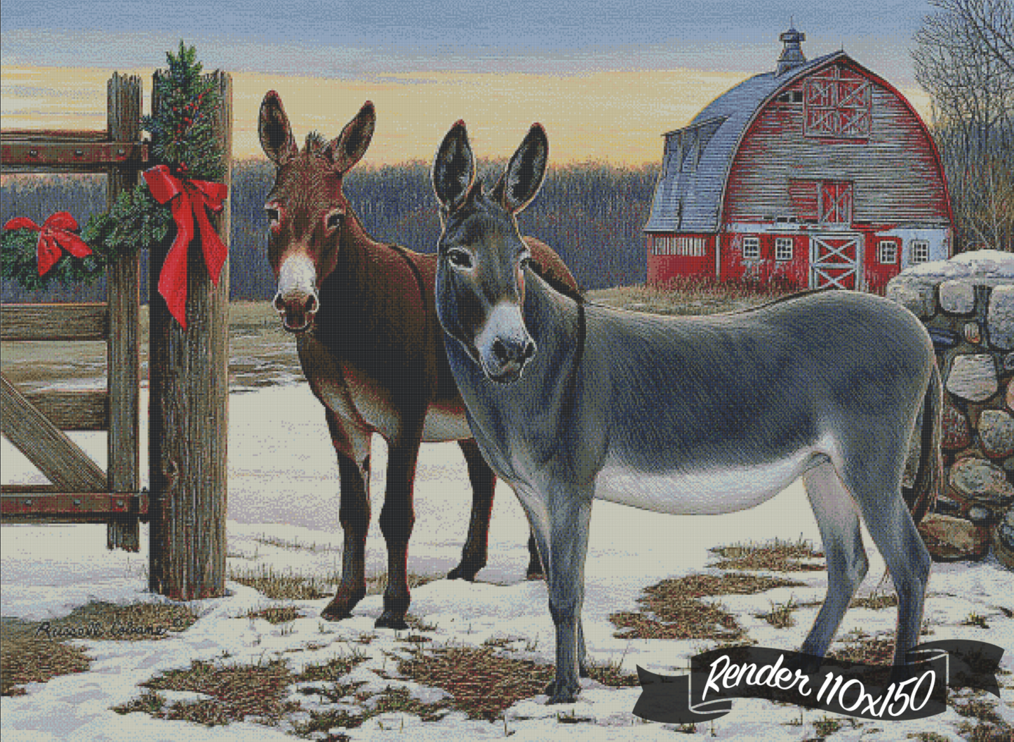 Donkeys And Barn ©Russell Cobane. Licensed by MGL, www.mglart.com