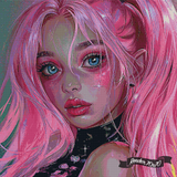 Pink Flair Blue Stare ©Cocomarshmallow Art