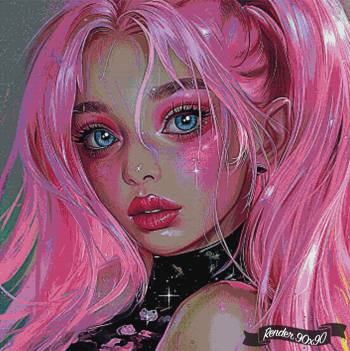 Pink Flair Blue Stare ©Cocomarshmallow Art
