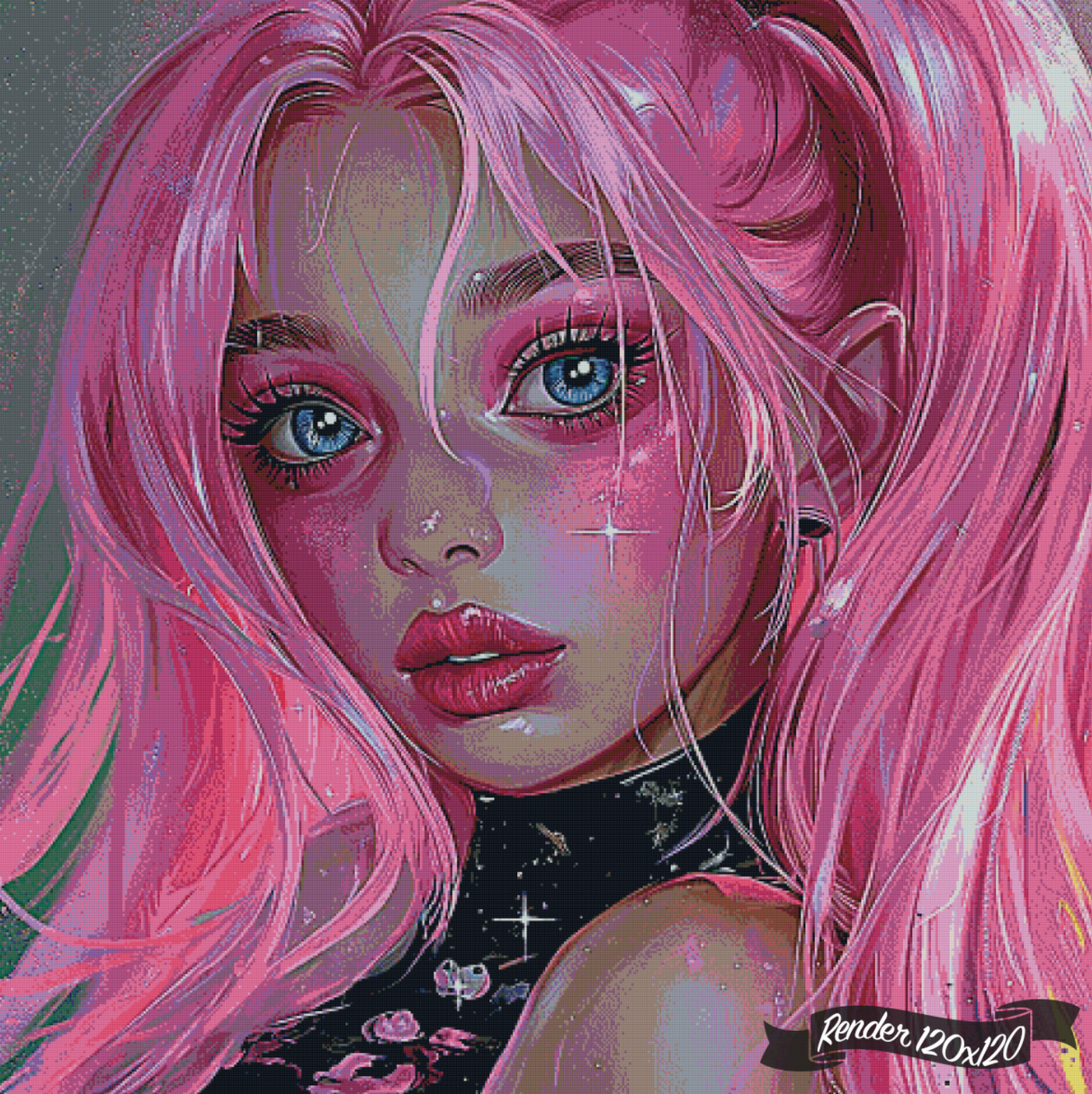 Pink Flair Blue Stare ©Cocomarshmallow Art