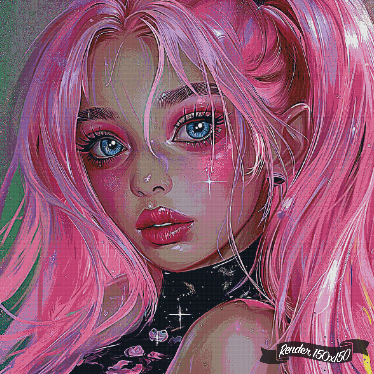 Pink Flair Blue Stare ©Cocomarshmallow Art