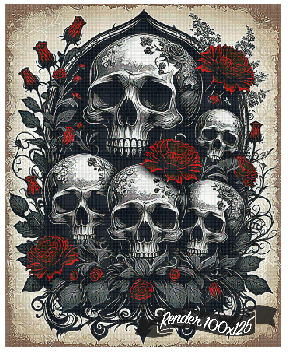 Vintage Skulls And Red Roses ©CajunBeauty