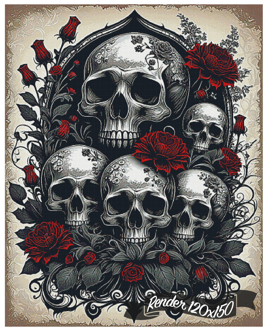 Vintage Skulls And Red Roses ©CajunBeauty