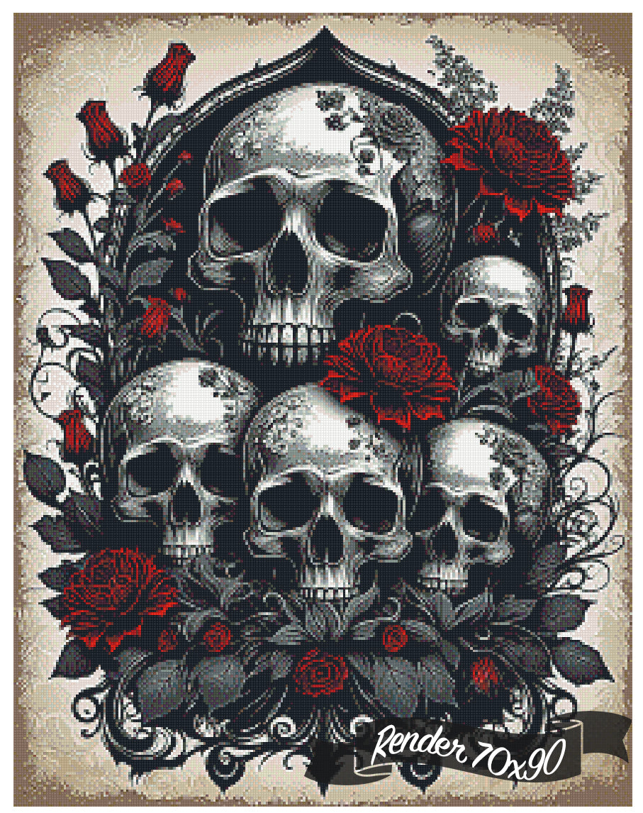 Vintage Skulls And Red Roses ©CajunBeauty