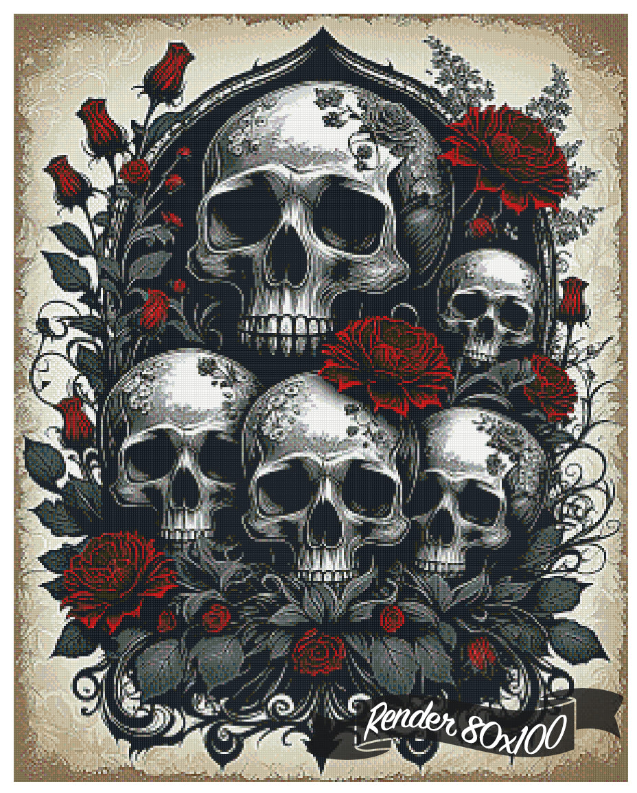 Vintage Skulls And Red Roses ©CajunBeauty