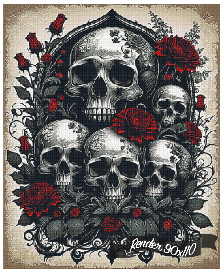 Vintage Skulls And Red Roses ©CajunBeauty