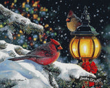 Winter Light Cardinals & Lamppost ©Russell Cobane. Licensed by MGL, www.mglart.com