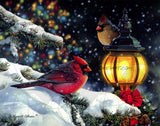 Winter Light Cardinals & Lamppost ©Russell Cobane. Licensed by MGL, www.mglart.com