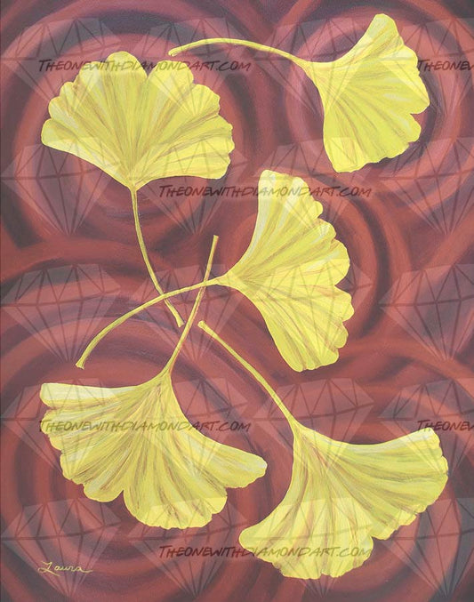 Golden Ginkgo Leaves On Burgundy ©Laura Milnor Iverson