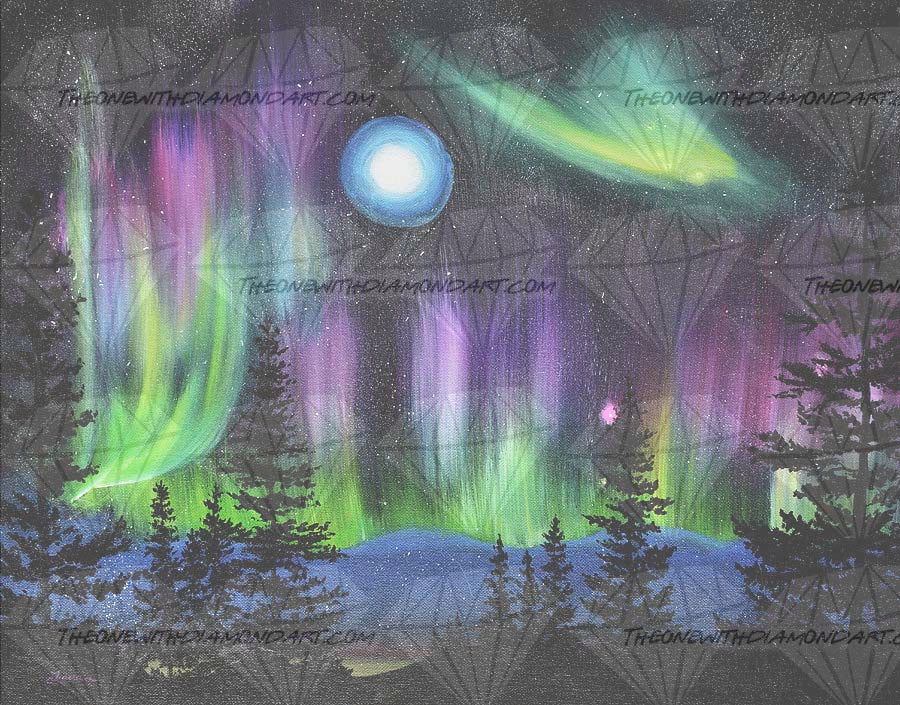 Pine Trees In Aurora Borealis ©Laura Milnor Iverson