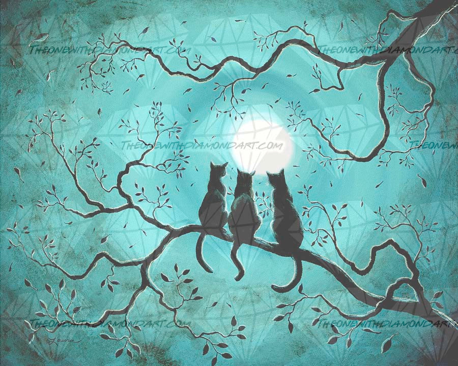 Three Black Cats Under A Full Moon ©Laura Milnor Iverson*