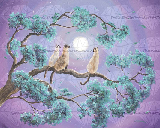 Three Siamese Cats In Moonlight ©Laura Milnor Iverson