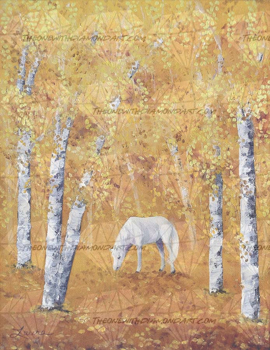 White Horse In Golden Woods ©Laura Milnor Iverson